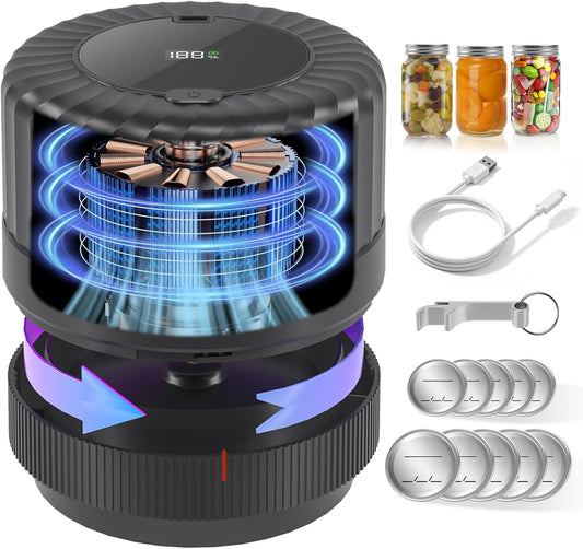 VP06+ Cordless Mason Jar Vacuum Sealer - Electric Food Storage Solution for Wide & Regular Mouth Jars, Perfect Gift for Moms and Wives, Sleek Black Design